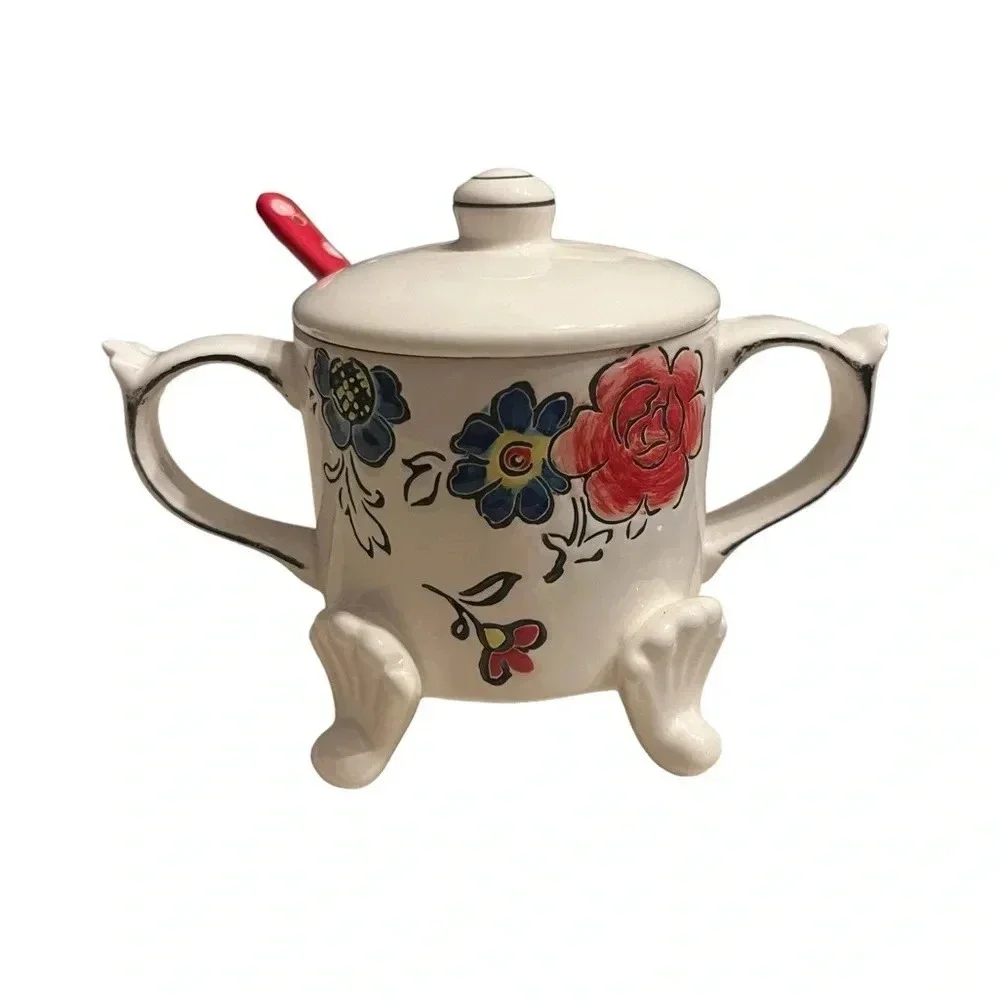 Anthropologie Molly Hatch Floral Sugar Bowl With Spoon